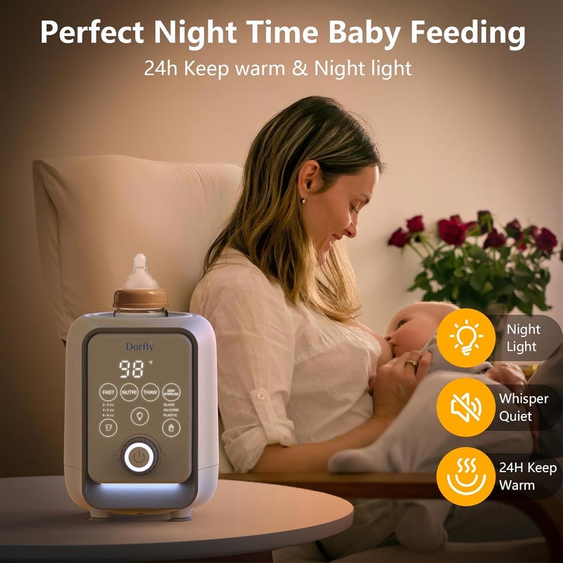DORFLY Store سخان زجاجة الرضاعة القابل للتدوير 3 دقائق سخان زجاجة سريع 9 في 1 سخان زجاجة لحليب الثدي والحليب الصناعي تحكم دقيق في درجة الحرارة سخان حليب للرضع مع ضوء ليلي لغرفة النوم - Image 5